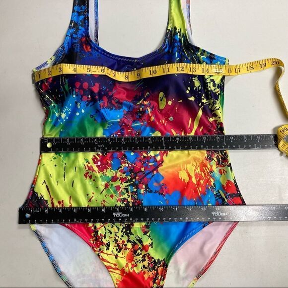 Paint Splash One Piece Swimsuit Size Large New Without Tags - Picture 3 of 6